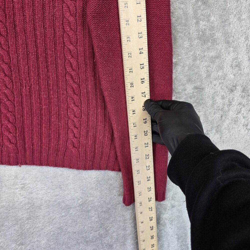 Eddie Bauer Sweater Womens Medium Red Angora V Neck Cable Knit Elbow Patch - Picture 11 of 14